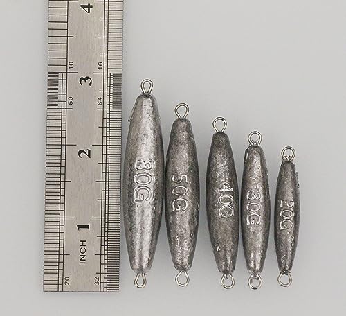 Inline Trolling Sinkers Kit - Double Ring Lead Fishing Weights Casting Sinker Bullet/Olive for Saltwater and Freshwater Fishing - size: 0.7 oz - 10 pcs