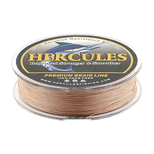 HERCULES Braided Fishing Line, Not Fade, 109-2187 Yards PE Lines, 4 Strands Multifilament Fish line, 6lb - 100lb Test for Saltwater and Freshwater, Abrasion Resistant - color: Brown, size: 8lb (3.6kg)-0.10mm-328Yds (300m)-4S