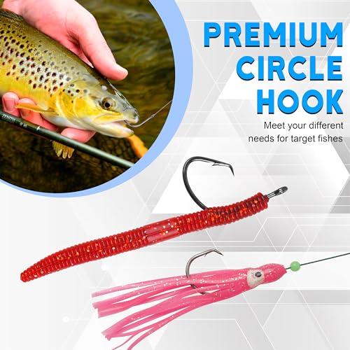Fishing Circle Hooks Saltwater, 120pcs Catfish Hooks Offset Circle Octopus Fishing Hooks High Carbon Steel Black Nickel 2X Strong Barbed Fishhooks for Bass Trout Catfish Freshwater Size 6#-10/0 - size: 9/0-120pcs
