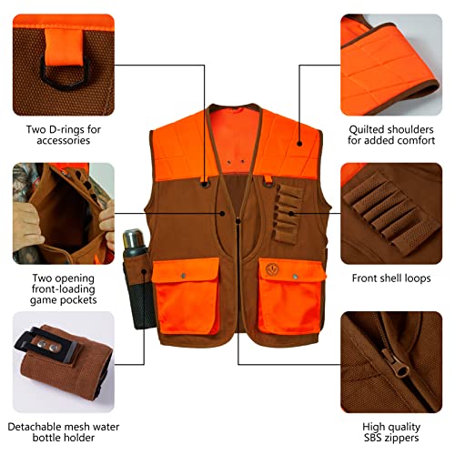 BASSDASH Upland Game Field Water-Resistant Bird Hunting Vest with Multi Pockets Men Women FV11 - color: Brown/Orange, size: Medium