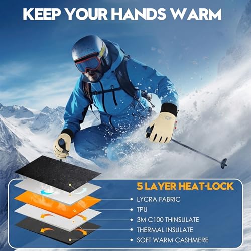 Bruvoalon Winter Gloves for Women & Men, 3M Thermal Insulation, Lycra Fabric, Touchscreen, Anti-Slip - color: Beige, size: XX-Large