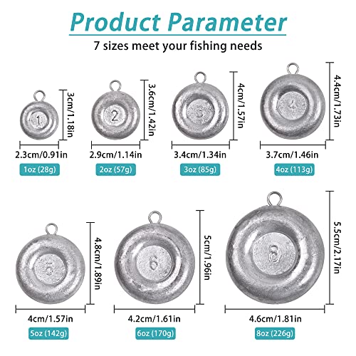 Disc Sinkers Fishing Weights Coin Weight Saltwater Fishing Weight sSinker Surf Fishing Inline Trolling Bottom Drifting Catfish Weight Sinker Fishing Tackle Gear 1oz 2oz 3oz 4oz 5oz 6oz 8oz - style: 3oz - 7pcs