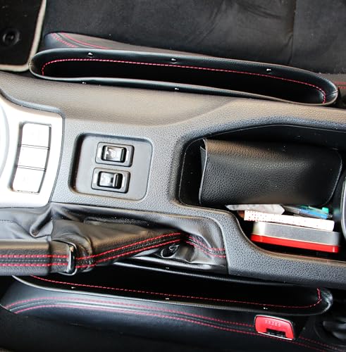 iJDMTOY Black Leather Car Side Pocket Organizers, Car Seat Catchers Compatible With Key, Wallet, Cell Phone, Sunglasses, etc