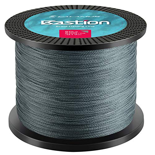 Calamus Bastion Braided Fishing Line -Abrasion Resisting Braided Lines – Thin Diameter Superline – Zero Stretch – 4 Strand MultiTuf Fiber Braid Line - color: X4-Gray, size: 50 LB - 300 Yds