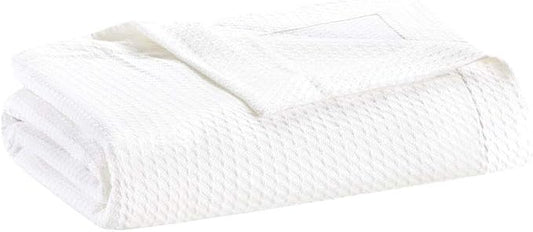 Madison Park Egyptian Cotton Luxury Blanket White 66x90 Twin Size Knit Premium Soft Cozy 100% Cerified Egyptian Cotton For Bed, Couch or Sofa