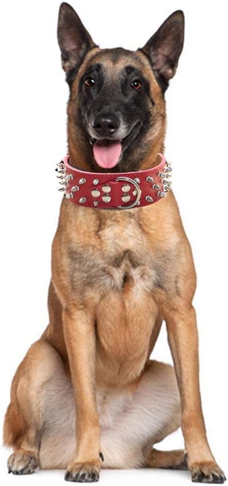 Serijoars Spiked Studded Dog Collar, PU Leather Dog Collar, Adjustable Pet Collars for Medium or Large Breed Pet (M, Leopard1)