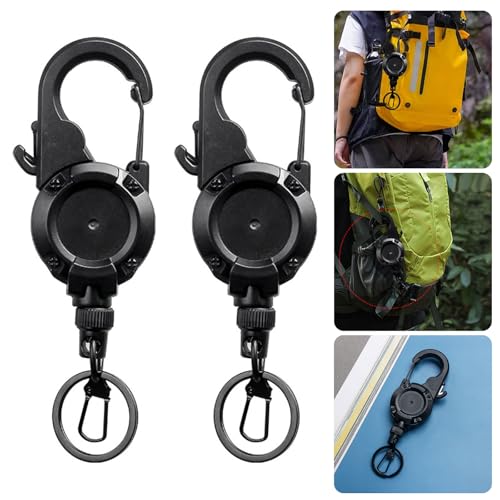 2pcs Fly Fishing Retractor with 26inch Cord Locking Keychain Badge Holder for Anglers Fishing Tool Wire Lanyard with Line Cutter