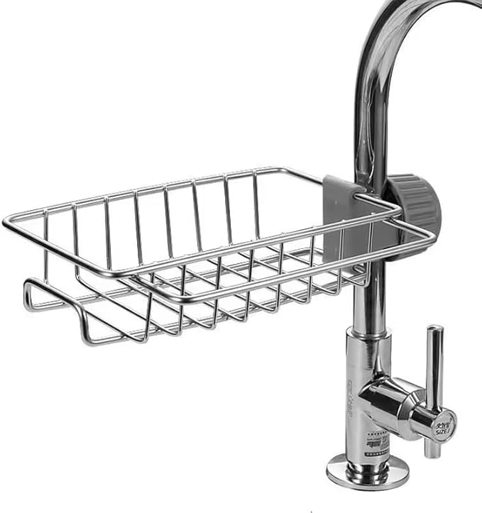 Sponge Holder Over Faucet Kitchen Sink, Stainless Steel Detachable Hanging Faucet Drain Rack Organizer for Kitchen Bathroom，Sink Caddy Sponge Holder