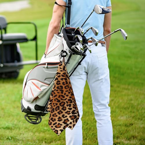 Leopard Pattern Golf Towel for Golf Bags Carts Cheetah Prints Golf Towels with Clip Brown Black Leopards Waffle Towels Cleaning Cloth 2 Packs for Men Golfer Accessories, Birthday Present - color: Black Brown