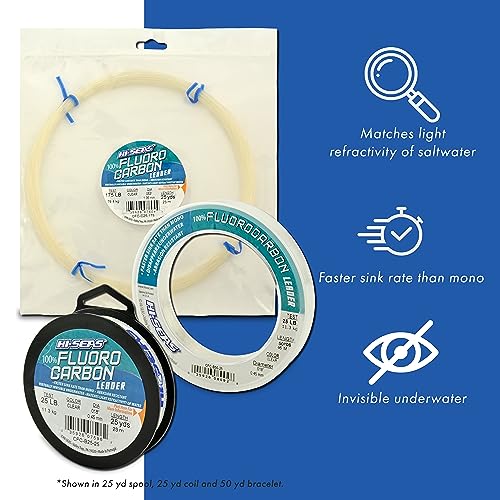 HI-SEAS 100% FLUOROCARBON Fishing LINE Leader - Clear Invisible Leader UNDETECTABLE to Fish, Fast Sinking 6LB-400LB - style: 0.012 in / 0.30 Mm, 12 Lb, 50 Yd