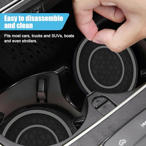 2PCS Car Cup Holder Coasters, 2.75 Inch Auto Non-Slip Anti Dust Cup Mats, Console Cup Holder Insert Coaster Auto Insulated Mats, Universal Interior Accessories for Most Cars (Gray) - color: Gray