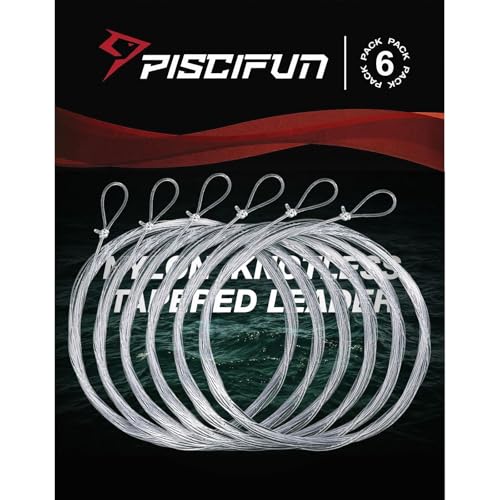 Piscifun Fly Fishing Leader with Pre-Tied Loop, Tapered Fly Line Leader, Nylon, Clear, 6 Pack, 7.5FT, 9FT, 12FT, 0X 1X 2X 3X 4X 5X 6X 7X - size: 9ft-6 pack, style: 5x-3.7lb