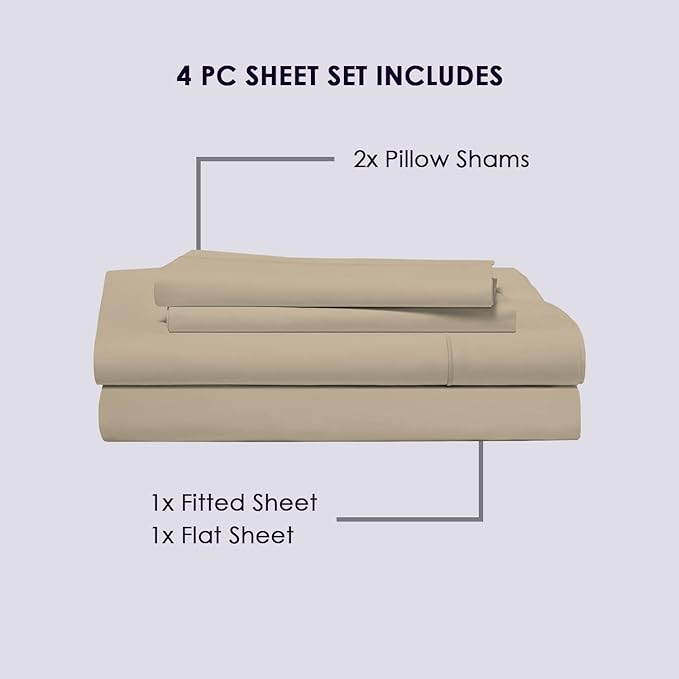 Pizuna Pure 100% Cotton Queen Size Sheets, 800 Thread Count Long Staple Cotton Crisp Sateen Queen with 15inch Deep Pocket (Combed Simply Taupe Cotton Sheets)