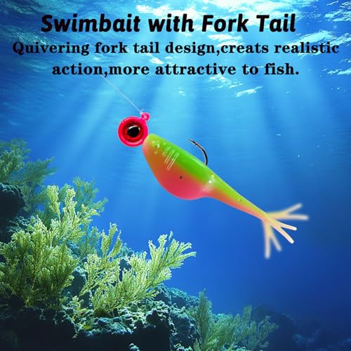 Split-Tail Crappie Lures - 24pcs Soft Plastic Lures for Bluegill, Panfish, Trout, Bass - color: Green-pink