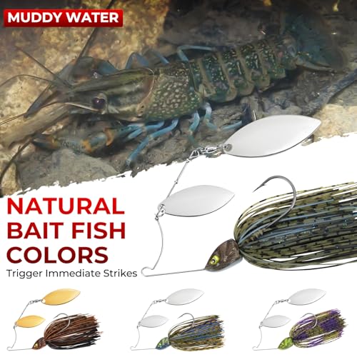 MadBite by KastKing Spinnerbait Fishing Lures, Bass Trout Salmon Walleye Stainless Steel Spinner Baits Kit, Saltwater Freshwater, 4 pcs - color: Muddy Water - Colorado & Willow, size: 1/2oz