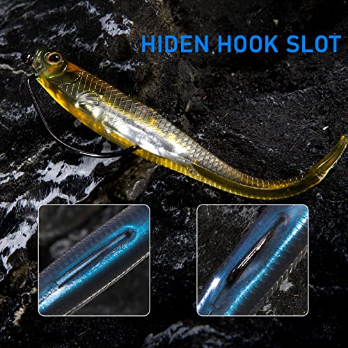 Dr.Fish Soft Plastic Baits, Fork Tail Soft Jerkbait Minnow Lures, 3 to 4-3/4 Inches Soft Swimbaits Jerk Shad Baits Crappie Bass Fishing Lures - color: Chartreuse, size: 4.75"-5 Pack