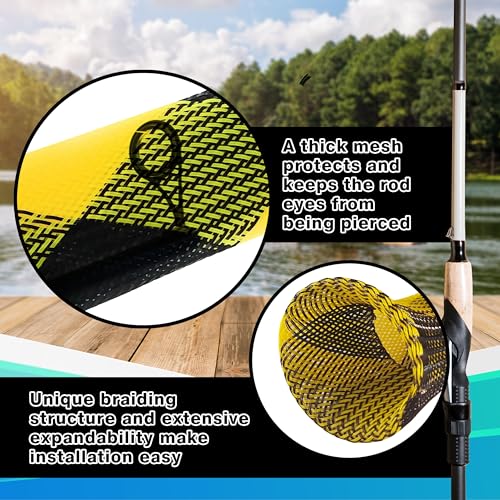 Reaction Tackle Rod Socks, Fishing Rod Sleeves and Covers for Spinning and Casting Rods, Breathable Mesh Rod Protectors with Elastic Band (2-Pack) - color: Black