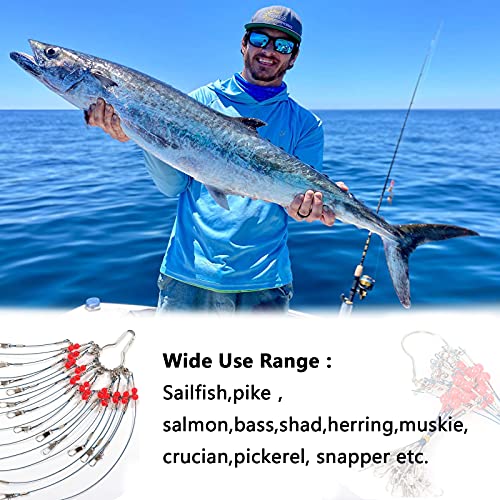 YOTO Fishing Leaders,Saltwater Tackle Rig with Swivels Snap, High-Strength Fishing Wire Gear Equipment for Lures Bait Or Hooks,1Arm and 2Arm - color: Blue Stainless Steel Leaders, style: 2arm，24pack