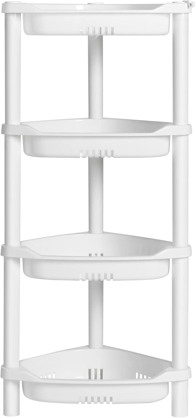 ELYKEN 4 Tier Shower Caddy Organizer Shelf Corner, 14.4 x 11.2 x 31.5 Inches, Rustproof, Plastic Shower Rack Stands for Inside Bathroom, Bathtub, Shower pan, White
