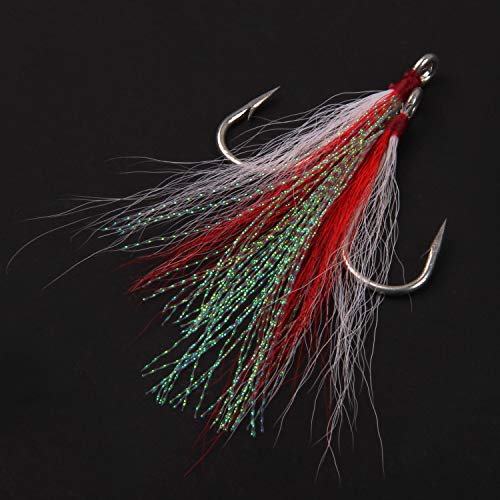 Bucktail Teasers Fishing Hooks Saltwater Flounder Rig Bucktail Mylar Teasers Inserted Stainless Steel Fishing Teaser Hooks for Striped Bass Trout Catfish Cod Flounder Hi/Lo Rig Jigs Spoons Lures - color: White, size: 6pcs