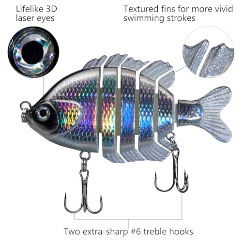 BASSDASH SwimPanfish Multi Jointed Panfish Bluegill Swimbaits Hard Topwater Bass Lures Fishing Lure Crank Saltwater 3.5in/0.85oz,Pack of 4 - color: GBPG