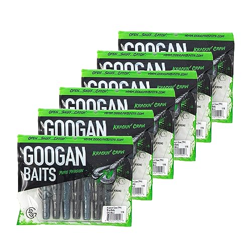 Googan Squad Krackin' Craw Soft Plastic Crawfish Bait for Bass Fishing – Patented V-Ridge Claws, Salt-Injected, Slaunch Sauce Scent (6pk) - color: Green Pumpkin Purple, size: 4"