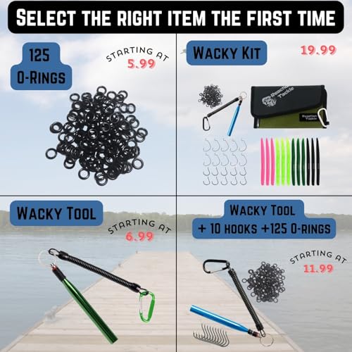 Reaction Tackle Wacky Rig Tool and O-Rings for Soft Plastic Worms, Bass Fishing Wacky Rig and Neko Rig Stick Bait Setup for Largemouth and Smallmouth - color: Black Wacky Tool (+10 O-rings)