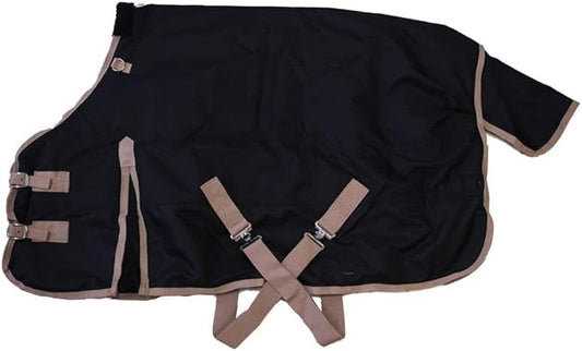 AJ Tack 1200D Waterproof Winter Pony Blanket - 300g Heavyweight Turnout with Fleece Collar, Shoulder Gussets & Tail Flap - Black 50"