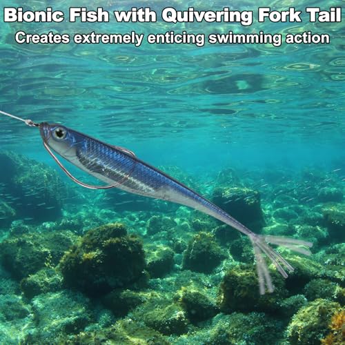 Dr.Fish Soft Plastic Baits, Fork Tail Soft Jerkbait Minnow Lures, 3 to 4-3/4 Inches Soft Swimbaits Jerk Shad Baits Crappie Bass Fishing Lures - color: Purple, size: 4.75"-5 Pack