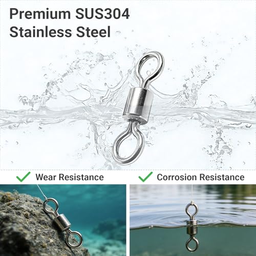 Atibin Stainless Steel Barrel Swivel Snap Saltwater Swivels Fishing High Strength Lure Fishing Swivel Heavy Duty SUS304 - size: #6 (106lb) 50pcs