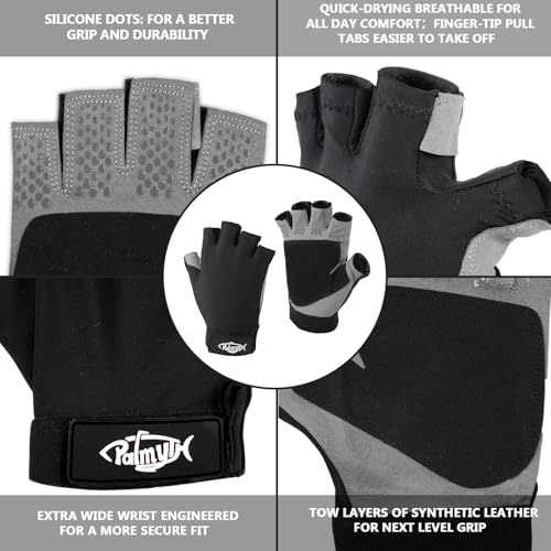 Palmyth UV Fishing Gloves Sun Protection Fingerless Kayaking Glove Men Women UPF 50+ SPF for Sailing, Hiking, Paddling, Canoeing, Rowing, Driving - color: Black, size: X-Large