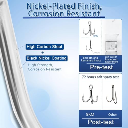 9KM DWLIFE Treble Hooks 4X High Carbon Steel Triple Hooks Fishing Hooks for Big Salmon Trout Bluefish Catfish Hooks 10 pcs - color: Silver, size: 10#