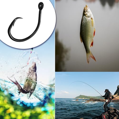 10PCS High-Carbon Steel Circle Hooks Barbed Fishing Hooks with Holes, Freshwater and Saltwater Fishing Hooks for Tuna, Catfish, Bass - size: 6/0