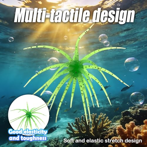 4Pcs Dice Bait, Floating TPR Swimbait with Reflective Stars,Tentacle Creature Lure, Sea Urchin Style Soft Plastic Baits, for Bass Fishing Drop Shot, Wacky Rig/Neko Rig and Finesse, Slow Sinking - color: Grass Green(L), size: 11cm/4.33inch