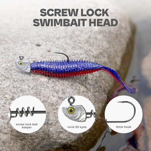 15-Pack Screw Lock Swimbait Jig Heads – 3D Chartreuse Eyes 1/8 3/16 1/4 3/8 1/2 oz, 3/0 & 4/0 Fishing Hooks - color: Raw, size: 1/4oz - 15Pack