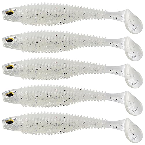 MAFIMOEA 40/30/25Pcs Paddle Tail Swim Baits Lures Fishing Soft Plastic Lure Kit for Bass Trout Walleye Crappie 6.5cm 7.5cm 10.5cm - color: White, size: 4.13IN/10.5CM - 20PCS
