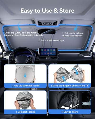 helloleiboo Windshield Sun Shade for Ford F-150 & Toyota Tundra 2021-2026 Graphene Honeycomb Heat Shield with UV Protection Foldable Custom Fit Front Window Sunshade Silver 69" x 35" - size: For Ford F-150 & Toyota Tundra (2021-2026)