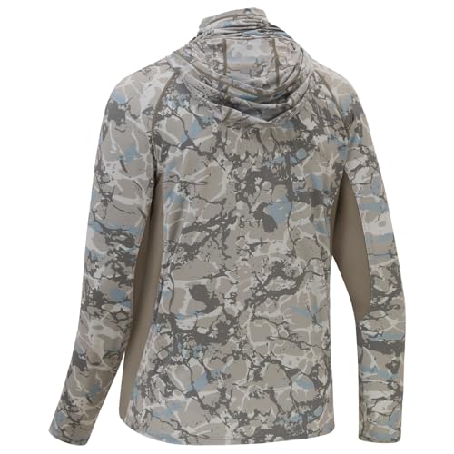 BASSDASH UPF 50+ Men’s Fishing Hoodie Shirts with Mask Camo UV Long Sleeve Moisture Wicking FS53M - color: Ash Grey Ripple Camo, size: 4X-Large