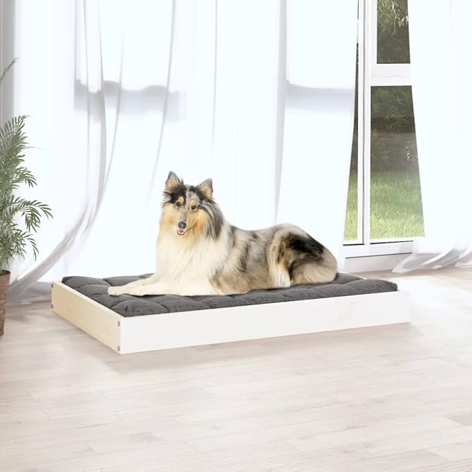 Solid Pine Wood Dog Bed for Medium Dogs, Minimalist Design with Sturdy Construction and Elegant Style, Easy to Clean Pet Friendly Material for Indoor Use