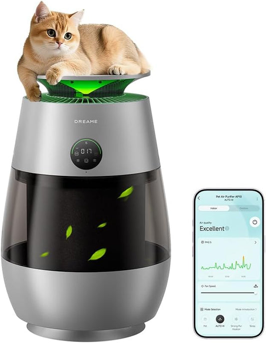 ‌Dreame Pet Air Purifier, Cleans 5,386 ft² in One Hour, 1,346 ft² for Home Large Room, NeverChange 5.4-Year Filters for Odor Purification, 360° Visual Collection of Hair, ‌Pet-Friendly Design, Grey