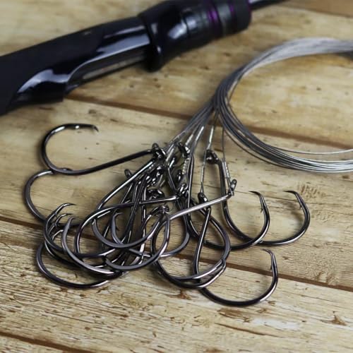 Circle Hooks Rigs, 15pcs Fishing Leader Rigs with Steel Leader Wire and Circle Hooks 1/0 2/0 3/0 4/0 5/0 6/0 7/0 8/0 9/0 10/0 for Bass, Catfish Fishing - size: 2/0