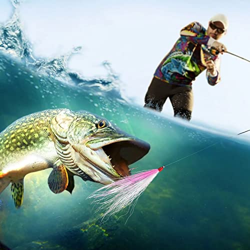 Bucktail Teasers Fishing Hooks Saltwater Flounder Rig Bucktail Mylar Teasers Inserted Fishing Teaser Hooks for Jigs Spoons Lures Hi/Lo Rig Striped Bass Bluefish Flounder Surf Bottom Fishing - color: Yellow-white, size: 6pcs