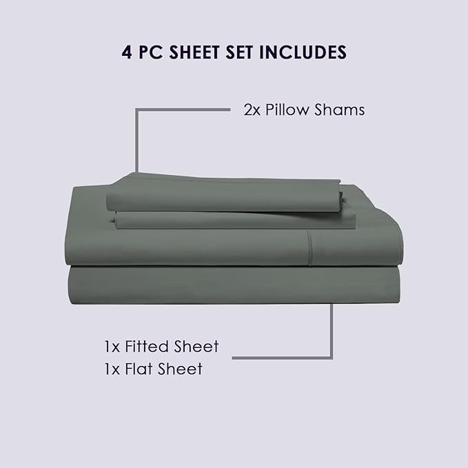 Pizuna Pure 100% Cotton Sheets 6pc Queen Size, 800 Thread Count Long Staple Cotton Crisp Sateen Sheets 6pc Queen with 15inch Deep Pocket (Combed Dark Grey Cotton Sheets 6pc Queen)