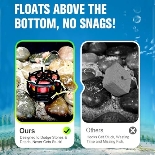 Reverse Bottom Bait Cage Fishing Hook, 360° Floating Bait Cage Fishing Hook, 6-Hooks Carp Feeder Rig, Spring Baits Cages Trap Fishings Hooks, Freshwater Saltwater for Carp, Catfish, Tilapia(1PC,No. 12 - color: 1pc, size: No. 12