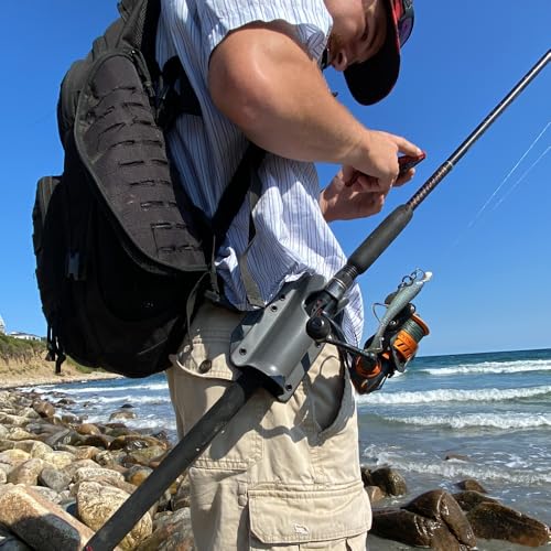 JettyHawk Fishing Rod Hip Holster, Hands-Free Quick-Draw Holder, Fits 1.5-2" Pole, for Spinning, Baitcaster, Centerpin & Surf Rods, Wading & MOLLE Belts - color: Purple w-Black Belt Clip
