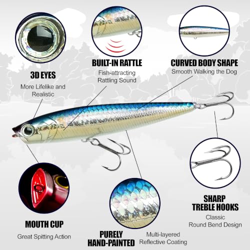 LUCKY CRAFT Gunfish 95NF Top Water Bass Fishing Lures, 4” Floating Lure with Cupped Mouth, Freshwater Trout and Bass Lures Fishing Gear, Accessories for Tackle Box - color: 238 Ghost Minnow