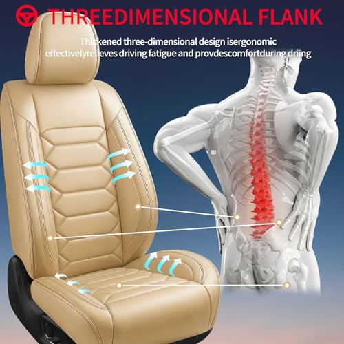 Fit Challenger Car Seat Covers (Only Front 2 Seats) Compatible with Dodge Challenger 2009-2020 2021 2022-Full Coverage Breathable Leather, Airbag Compatible, Waterproof & All-Weather, Beige - color: Front Pair F1 beige, size: Dodge-Challenger-2009-2022