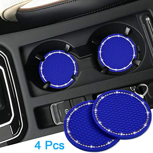 Bling Car Coasters, Wisdompro 4 Pack PVC Car Cup Holder Insert Coaster - Anti Slip Universal Vehicle Interior Accessories Crystal Glitter Cup Mats for Women and Men (2.75" Diameter, Blue) - color: Blue