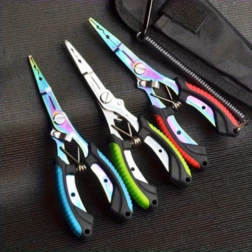 Saltwater Fishing Pliers, Split Ring Pliers with Safety Lock, with Sheath and Lanyard Green - color: Green