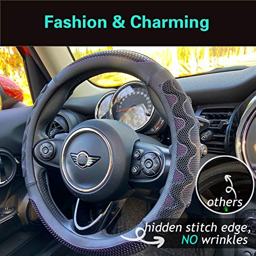 PINCTROT Large Size Steering Wheel Cover Great Grip with 3D Honeycomb Anti-Slip Design, 15.5-15.75 Inch (Purple) - color: 5.Purple, size: Large Size[15 1/2''-15 3/4'']